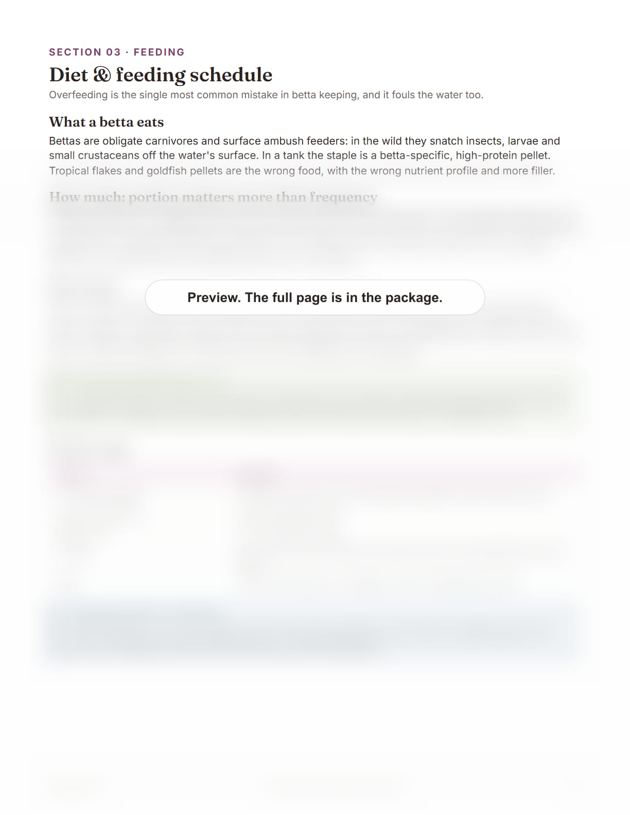 Betta Fish Care Package, page 15: Diet and feeding schedule