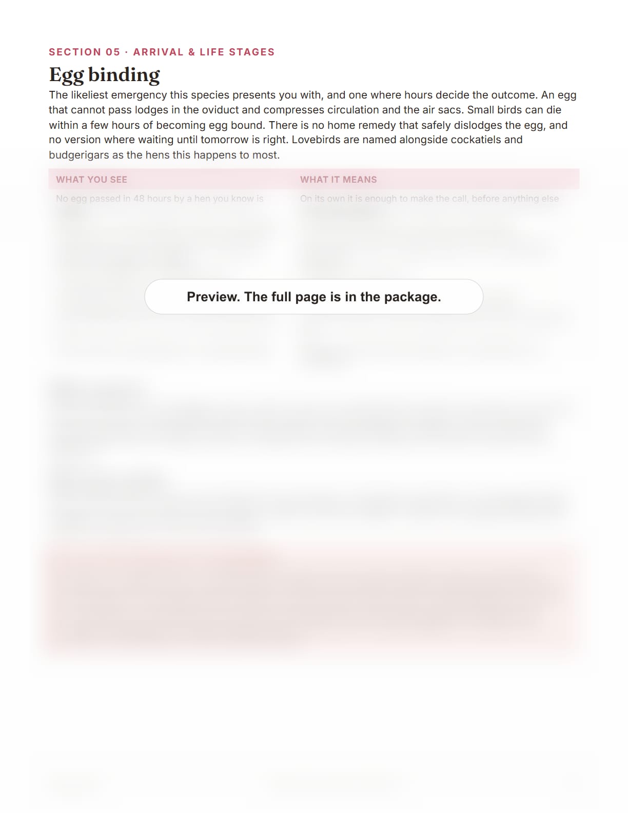 Lovebird Care Package, page 25: Egg binding