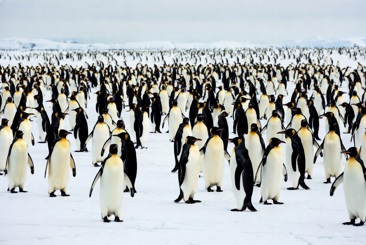 An emperor penguin in profile on ice