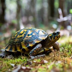 Eastern box turtle on a forest floor