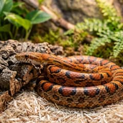 Corn snake with its distinctive orange and black blotched pattern