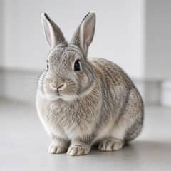 Rabbit sitting alert indoors with its ears raised