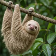Two-toed sloth hanging upside down from a branch