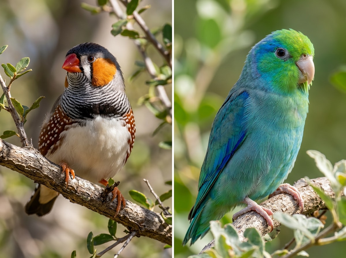 Grid of a zebra finch and a parrotlet