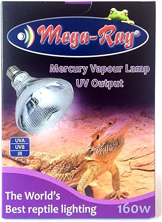 Mega-Ray Mercury Vapor UV Light Bulb/Lamp for Reptile and Amphibian Use Tortoise Lizard, UVA UVB, High-Intensity Heat Bulb of UV and Basking - 160 Watts (120V)