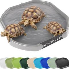 Reptile Tray (38"x38") Bathing Pool basking Platform for Aquatic Turtle Bearded Dragon Lizard Gecko Frog, Plastic Outdoor Water Shallow Bowl Grey Large