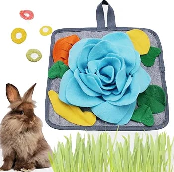 Abizoo Bunny Snuffle Mat Toy, 11.8''x11.8'' Washable Skin Friendly Puzzle Fun Foraging Pad Treat Dispenser Consume Energy for Rabbit Guinea Pigs Ferrets Chinchillas Small Animal Toys Cage Supplies