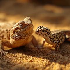 A bearded dragon and a leopard gecko side by side for comparison