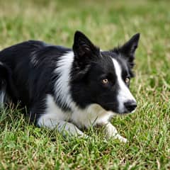 A border collie in a focused crouch, eyes locked on a task in front of it