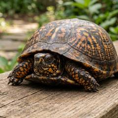 Eastern box turtle being gently supported in two cupped hands with its shell partly closed