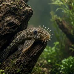 A bristlenose pleco rasping the surface of a large piece of driftwood