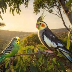 A budgie and a cockatiel side by side for comparison