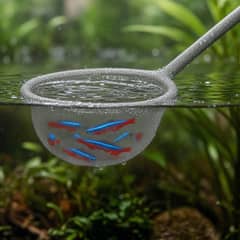 A tight school of cardinal tetras swimming together mid-water in a planted aquarium