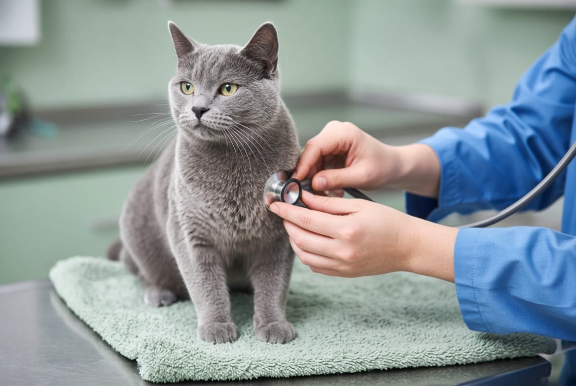 Veterinary cardiologist performing an echocardiogram on a cat