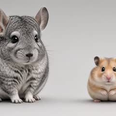 A chinchilla and a hamster side by side for comparison