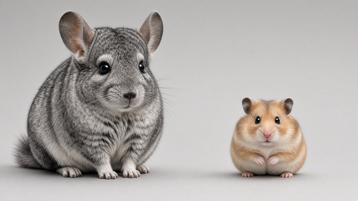 A chinchilla and a hamster side by side for comparison