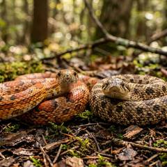 A corn snake and a hognose snake side by side for comparison