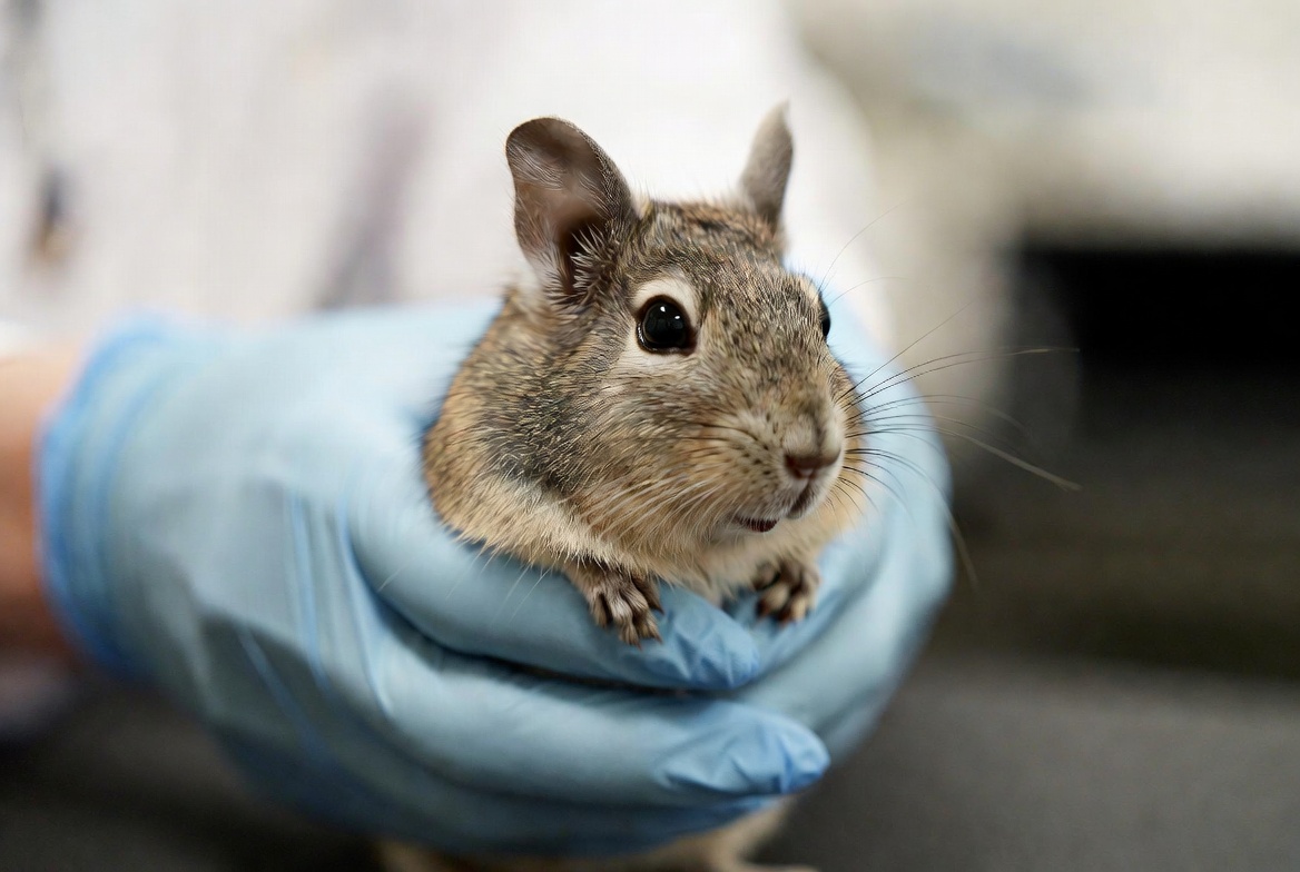 Degu being examined by an exotic veterinarian