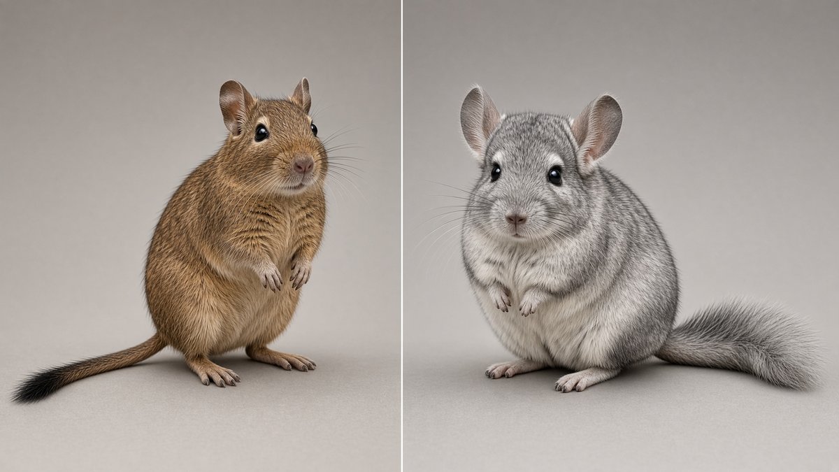 A degu and a chinchilla side by side for comparison