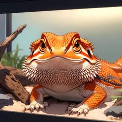 Bearded dragon confronts his reflection with fierce territorial intensity