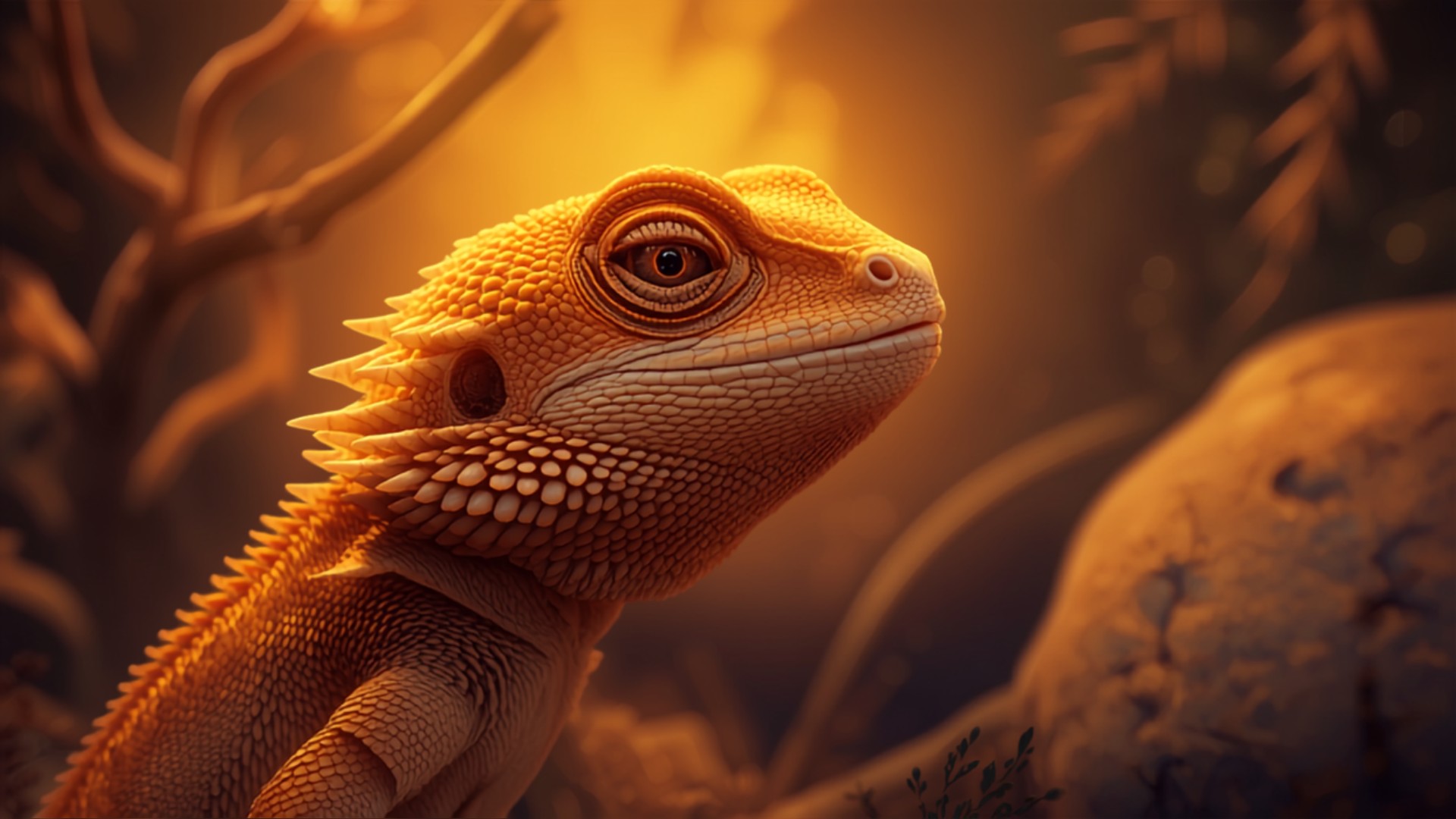 Bearded dragon watches an empty windowsill through terrarium glass with quiet longing