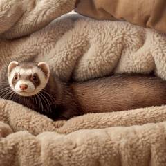Ferret in a cozy indoor habitat, alert and healthy