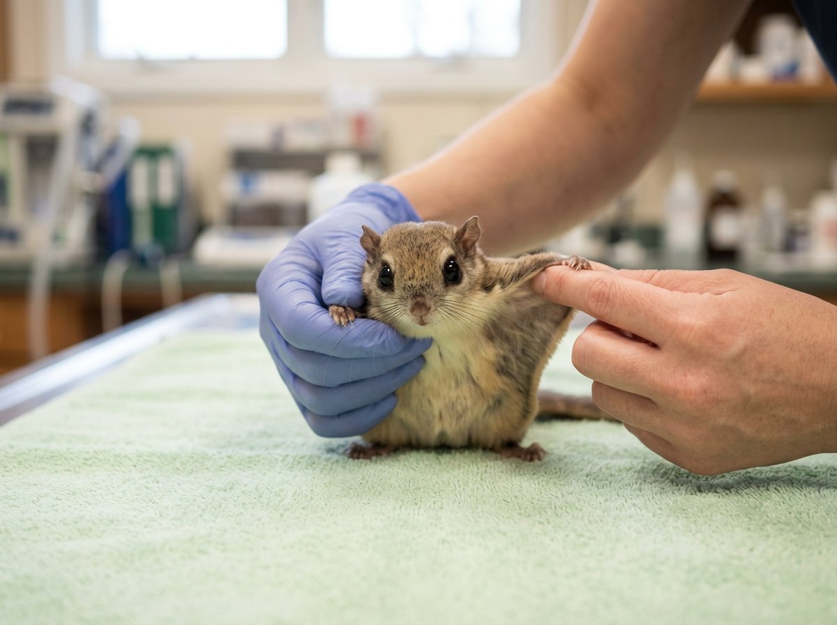 Flying squirrel undergoing a wellness check with an exotic veterinarian