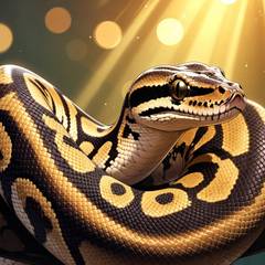 Illustration of a coiled boa constrictor on a branch in warm light