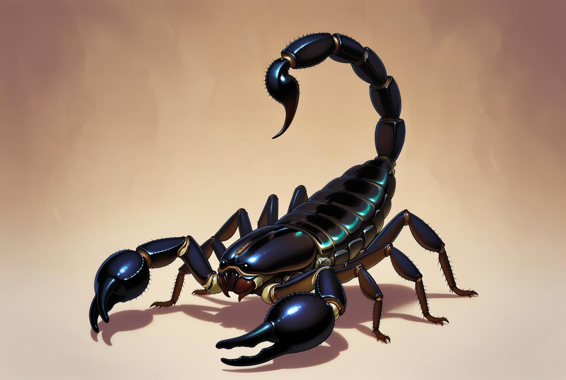 Cute illustration of an emperor scorpion with pincers raised