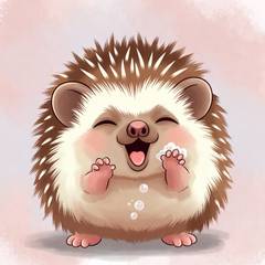 Playful illustration of a hedgehog mid self-anointing pose