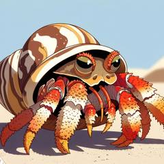Cute illustration of a hermit crab with a grand shell