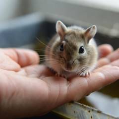 Person letting a gerbil climb onto their open hand