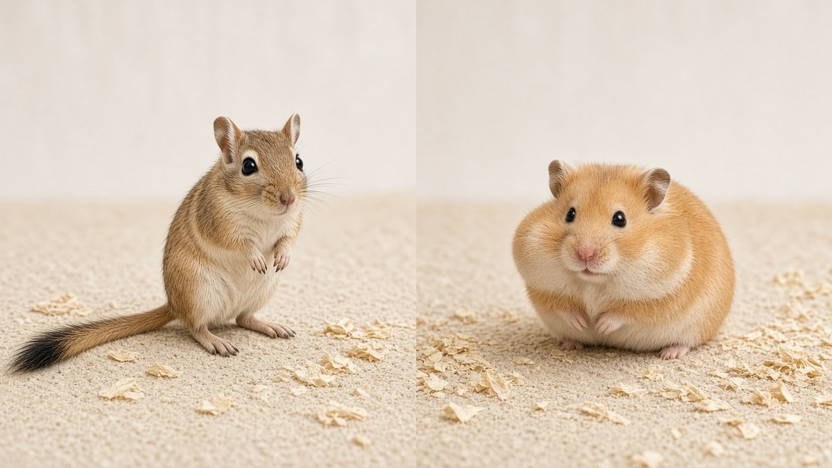 A gerbil and a hamster side by side for comparison