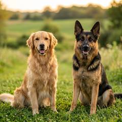 A golden retriever and a German shepherd side by side for comparison