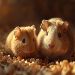 A hamster and a guinea pig side by side for size comparison