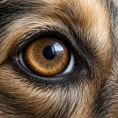 Veterinary ophthalmologist examining a dog's eye with a slit lamp