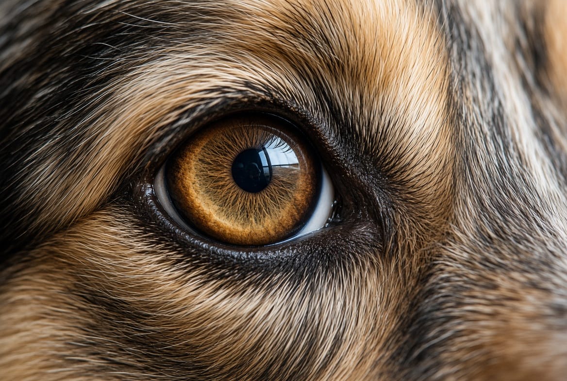 Veterinary ophthalmologist examining a dog's eye with a slit lamp