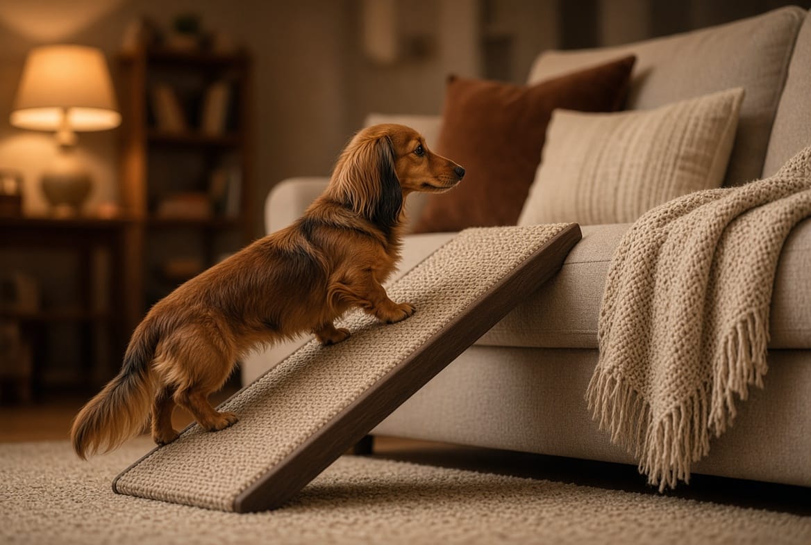 Dachshund standing in profile showing the long back and short legs of a chondrodystrophic breed