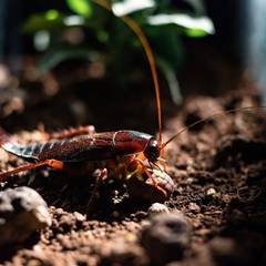 Madagascar hissing cockroach feeding on dry dog food and apple slices