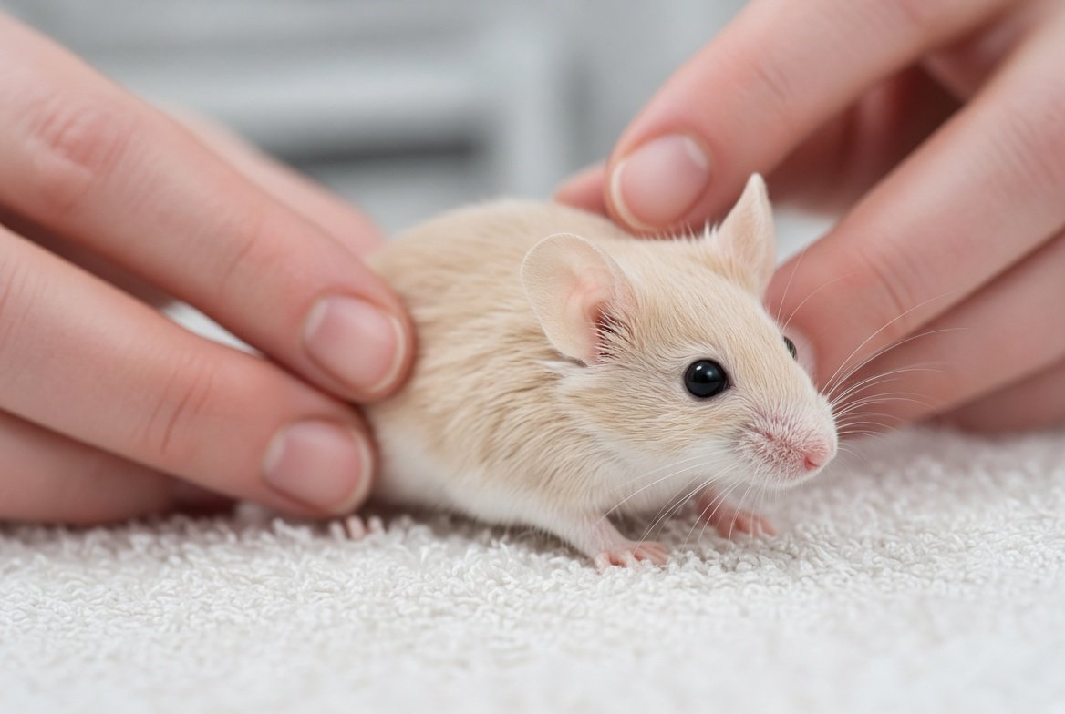 Fancy mouse being examined by an exotic veterinarian