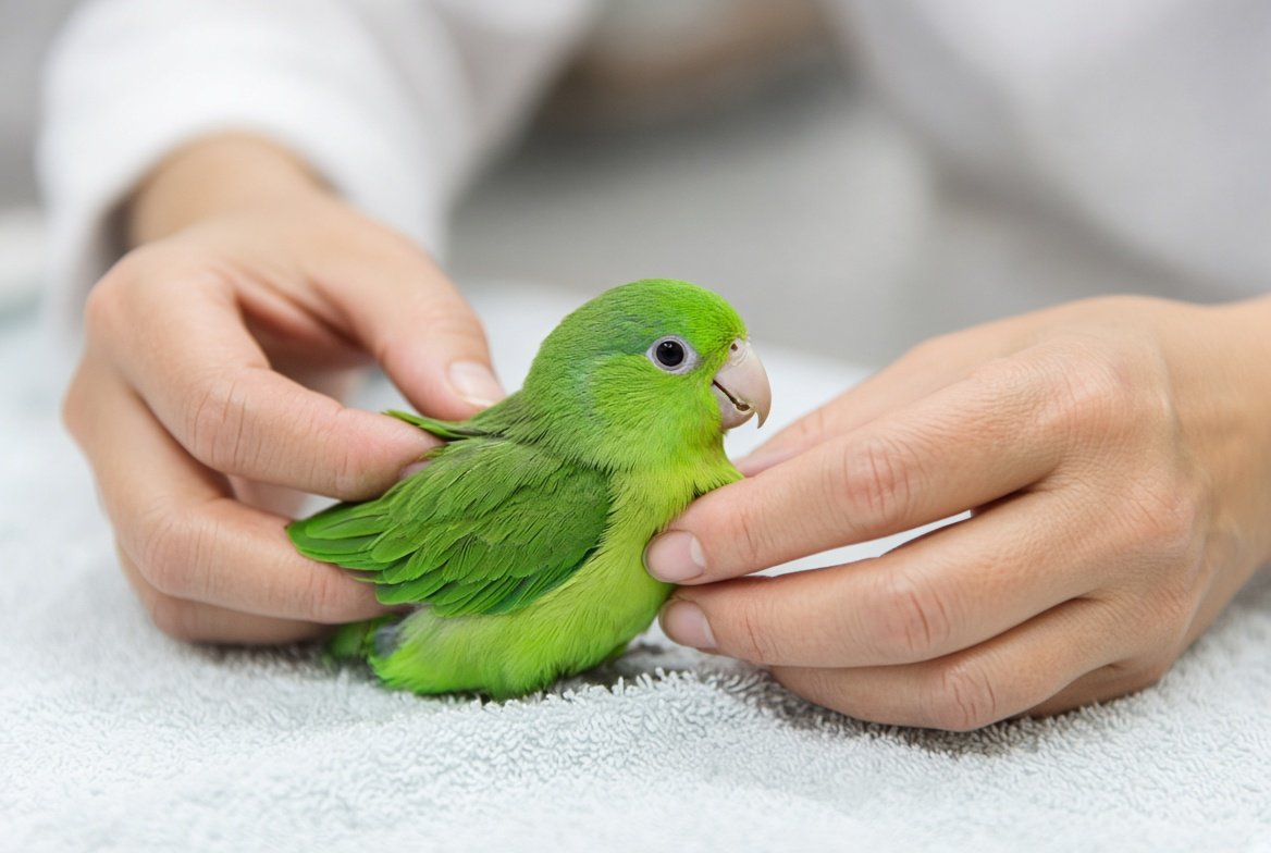 Pacific parrotlet being examined by an avian veterinarian