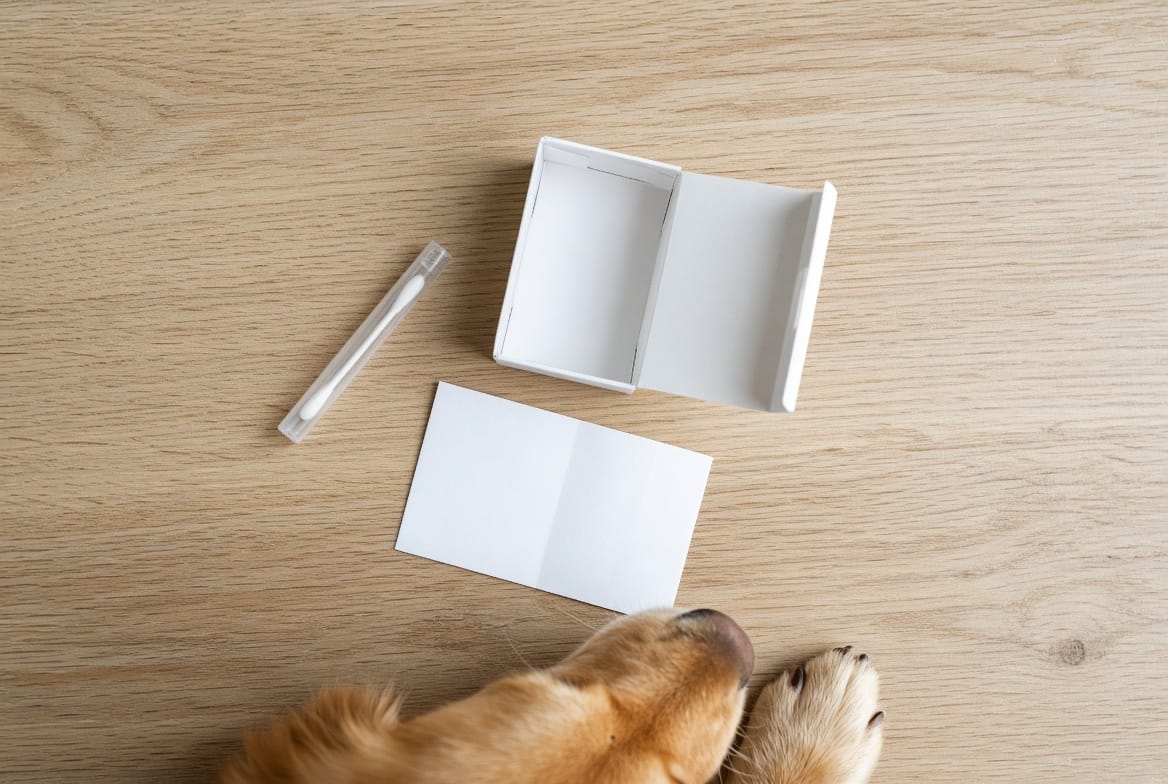 Cheek swab sample being prepared for a companion animal genetic test