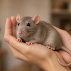 Person letting a pet rat climb onto their open hand