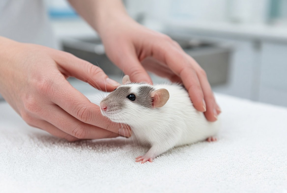 Rat being examined by an exotic veterinarian
