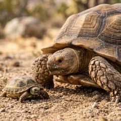A sulcata tortoise and a Russian tortoise side by side for size comparison