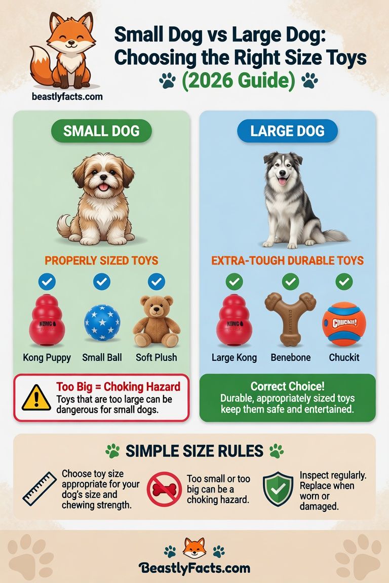 Infographic on dog size and toy size. Warnings and corrections.